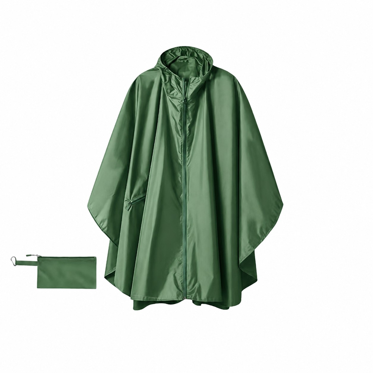 Zippered Polyester Rain Poncho — Green