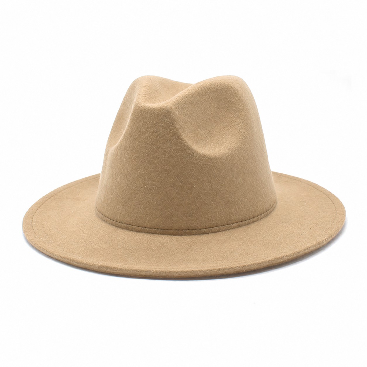 Polyester Wide Brim Fedora Hat — Khaki Beige