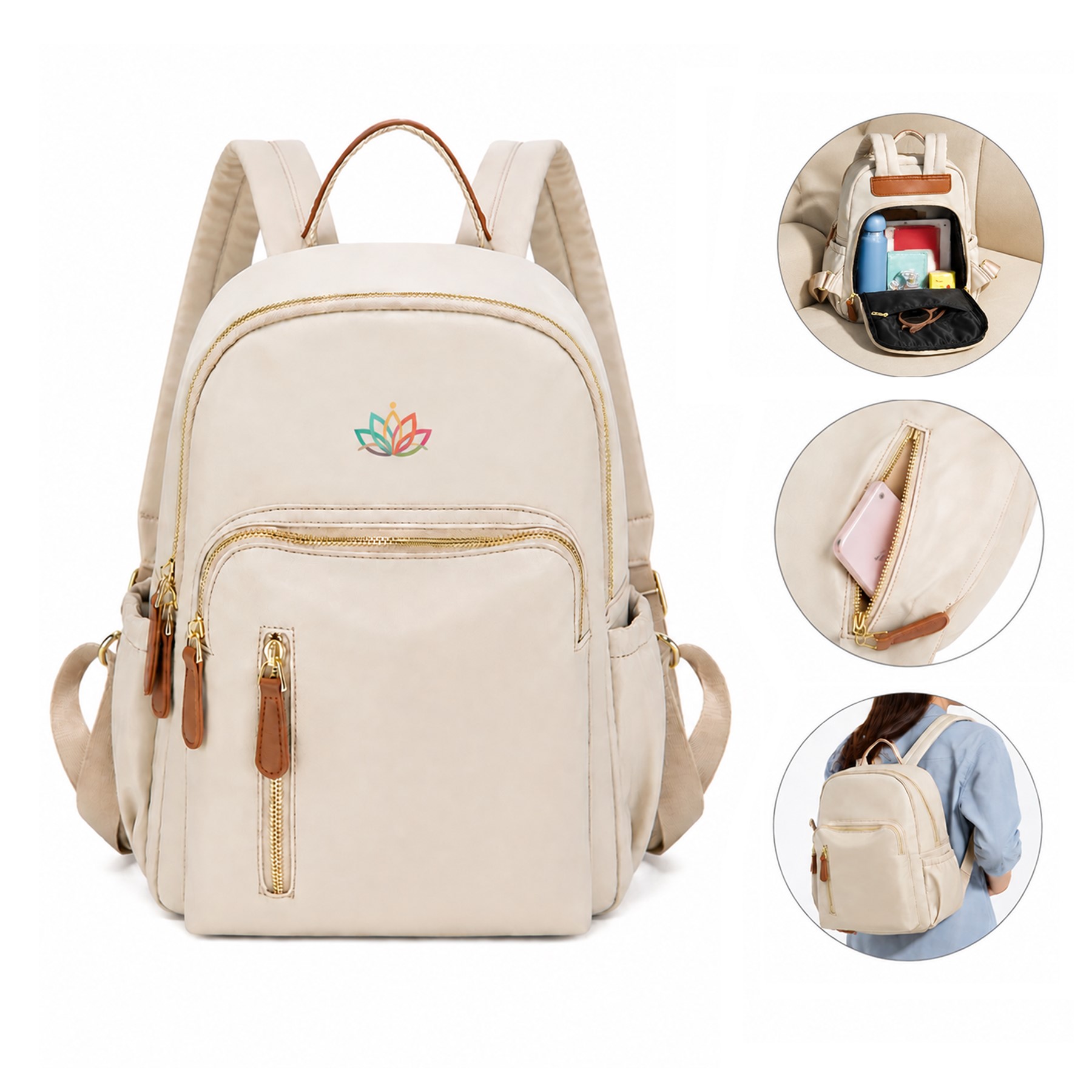 Canvas Backpack With Layered Zipper Pockets