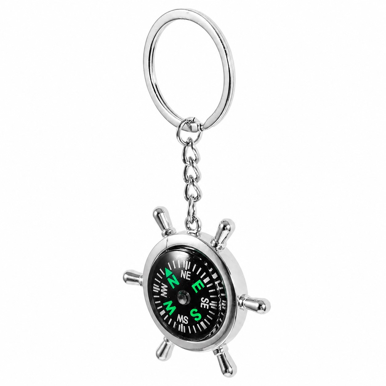 Zinc Alloy Compass Keychain — Silver