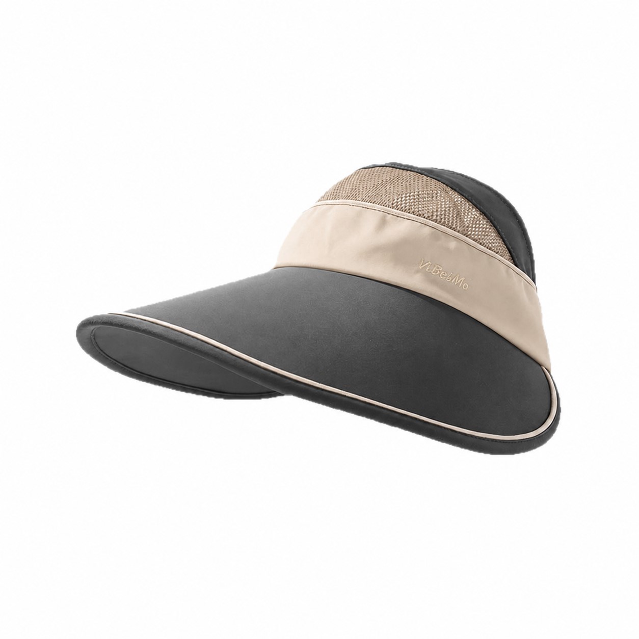 Nylon Oversized Brim Visor Hat — Beige