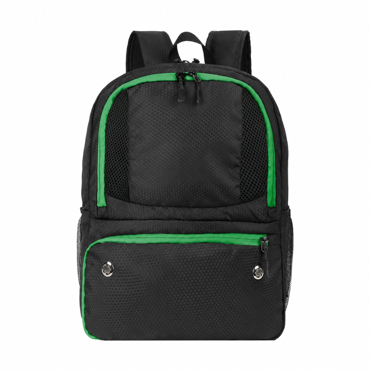 420D Polyester Black Backpack — Black/Green