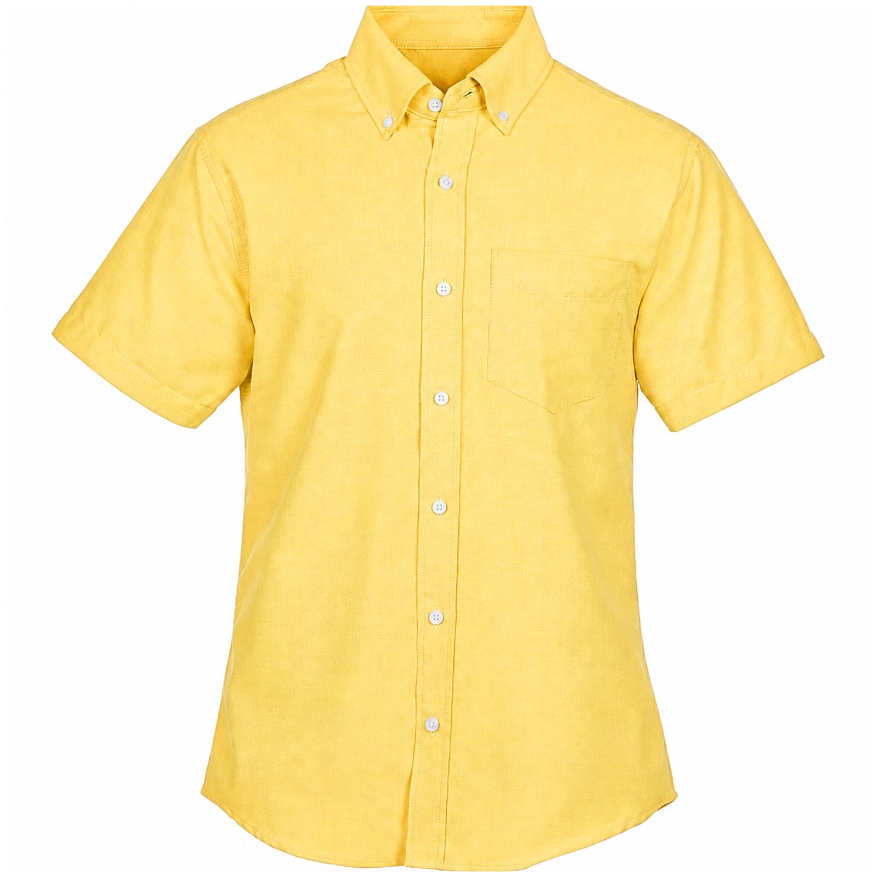 Cotton Polyester Short Sleeve Button Shirt — Yellow
