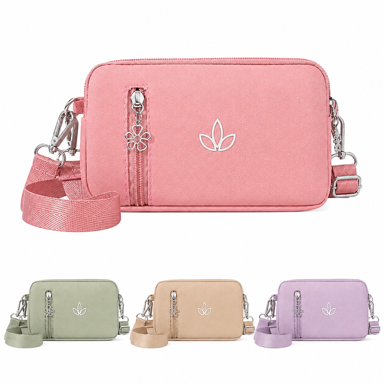 Front Zip Polyester Crossbody Pouch