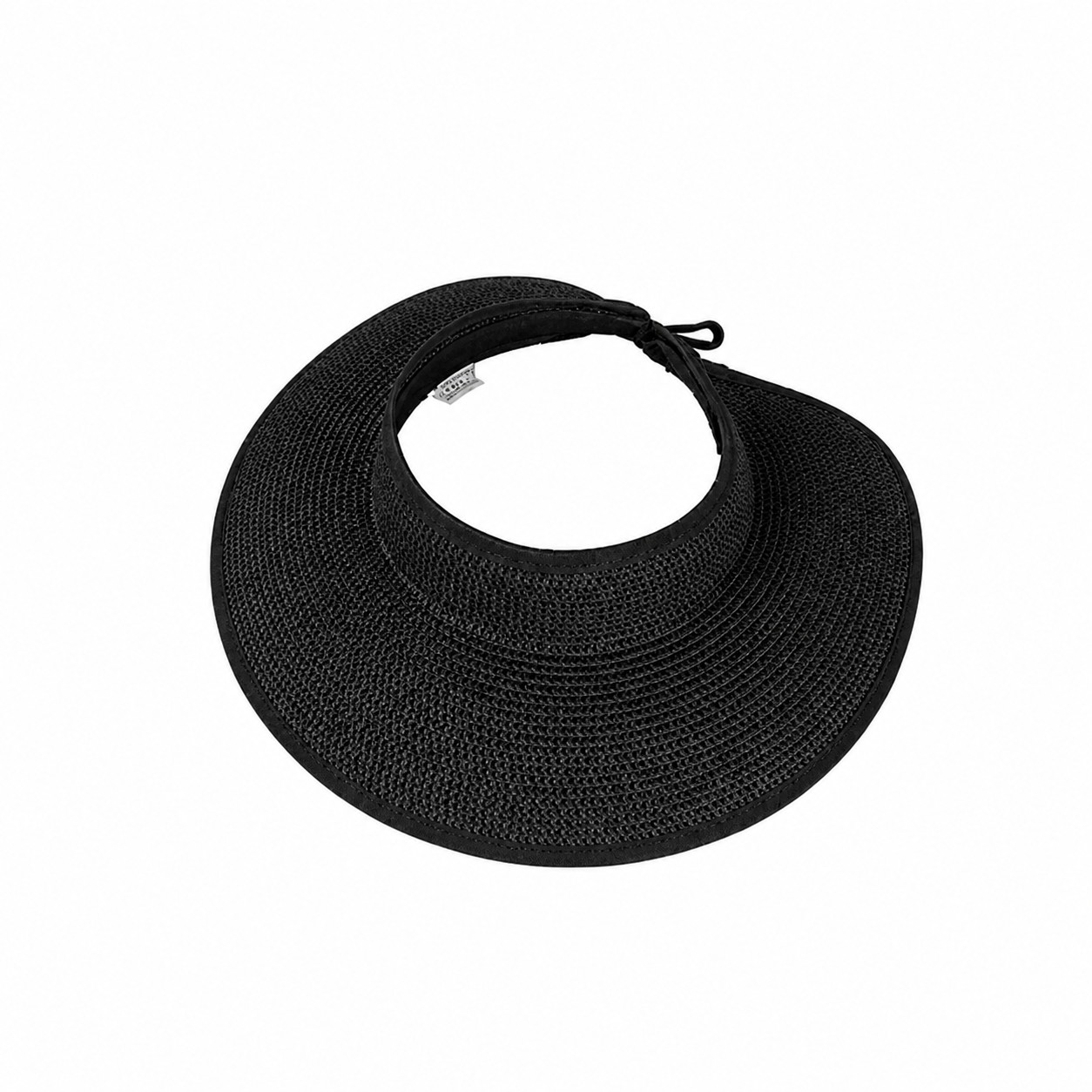 Foldable Straw Open Top Sun Hat — Black