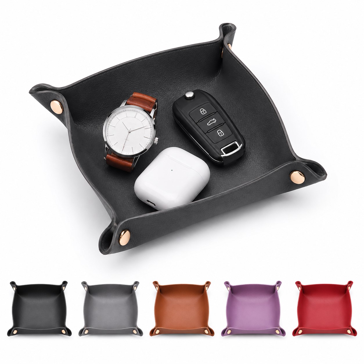 Snap Corner Faux Leather Catchall Tray
