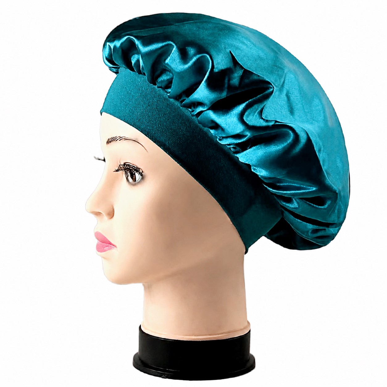 Satin Wide Band Sleep Bonnet — Peacock Blue