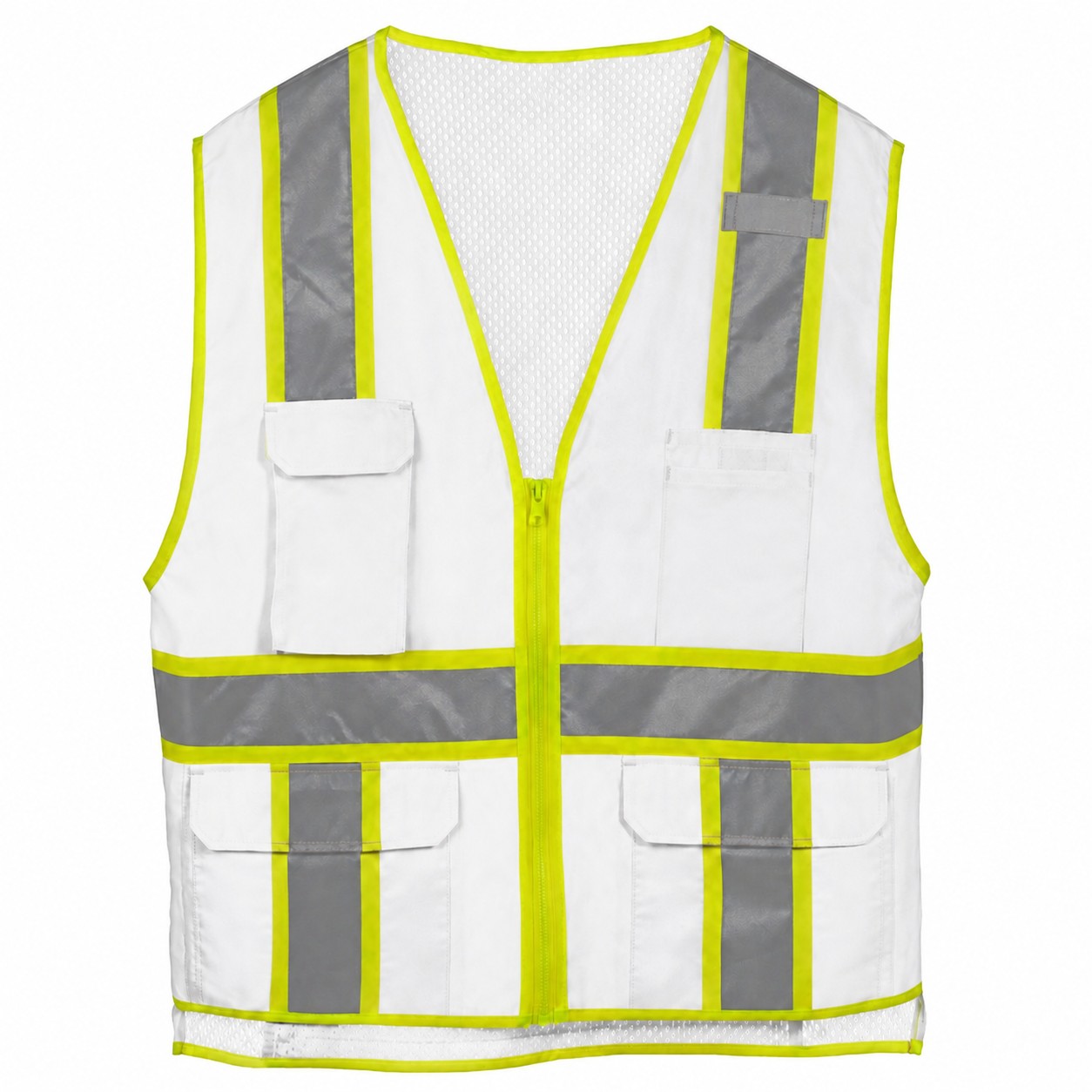 Full Zip Polyester Utility Vest — White