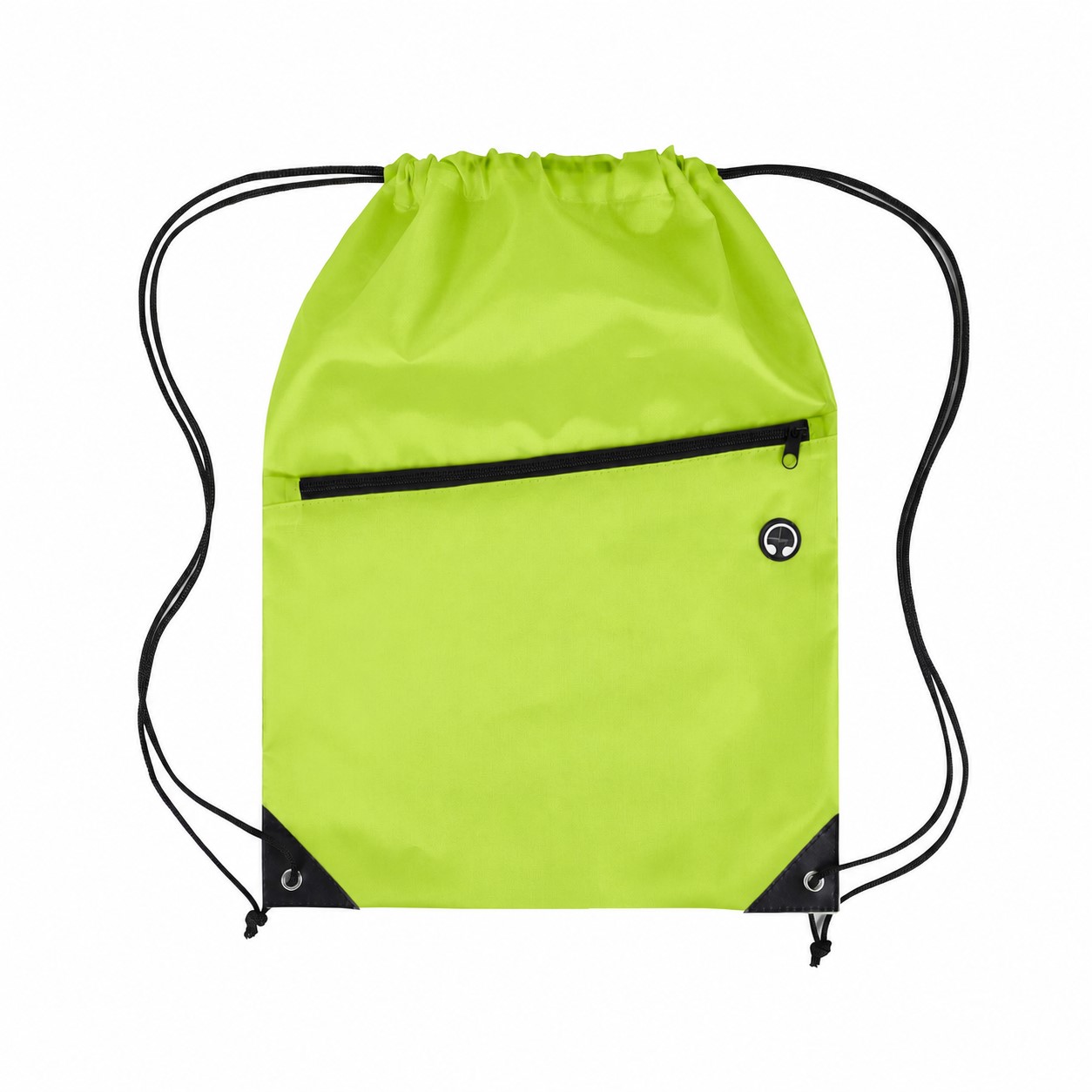 210D Polyester Zippered Drawstring Bag — Lime Green