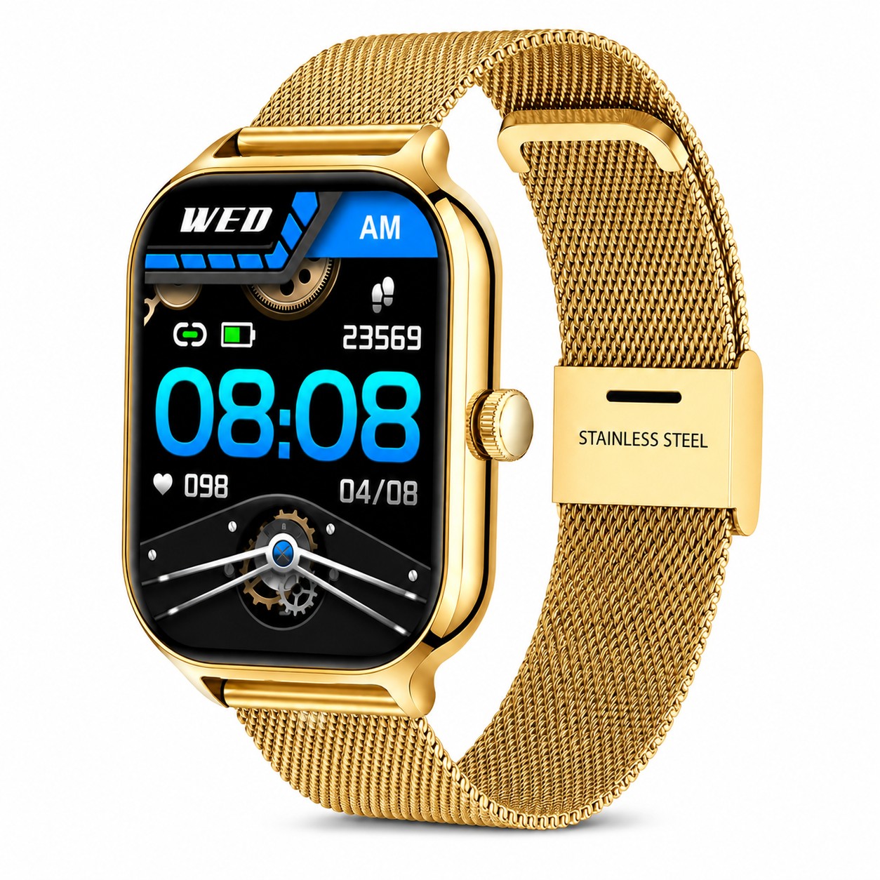 Rounded Edge Fitness Tracker Smartwatch — Gold