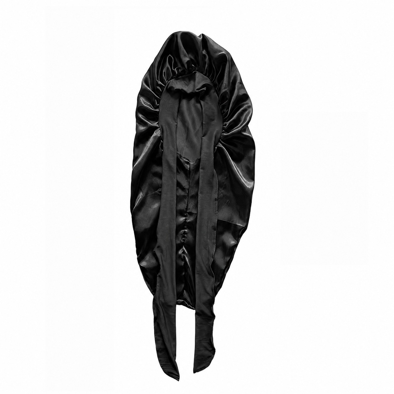 Satin Long Tail Sleep Bonnet — Black