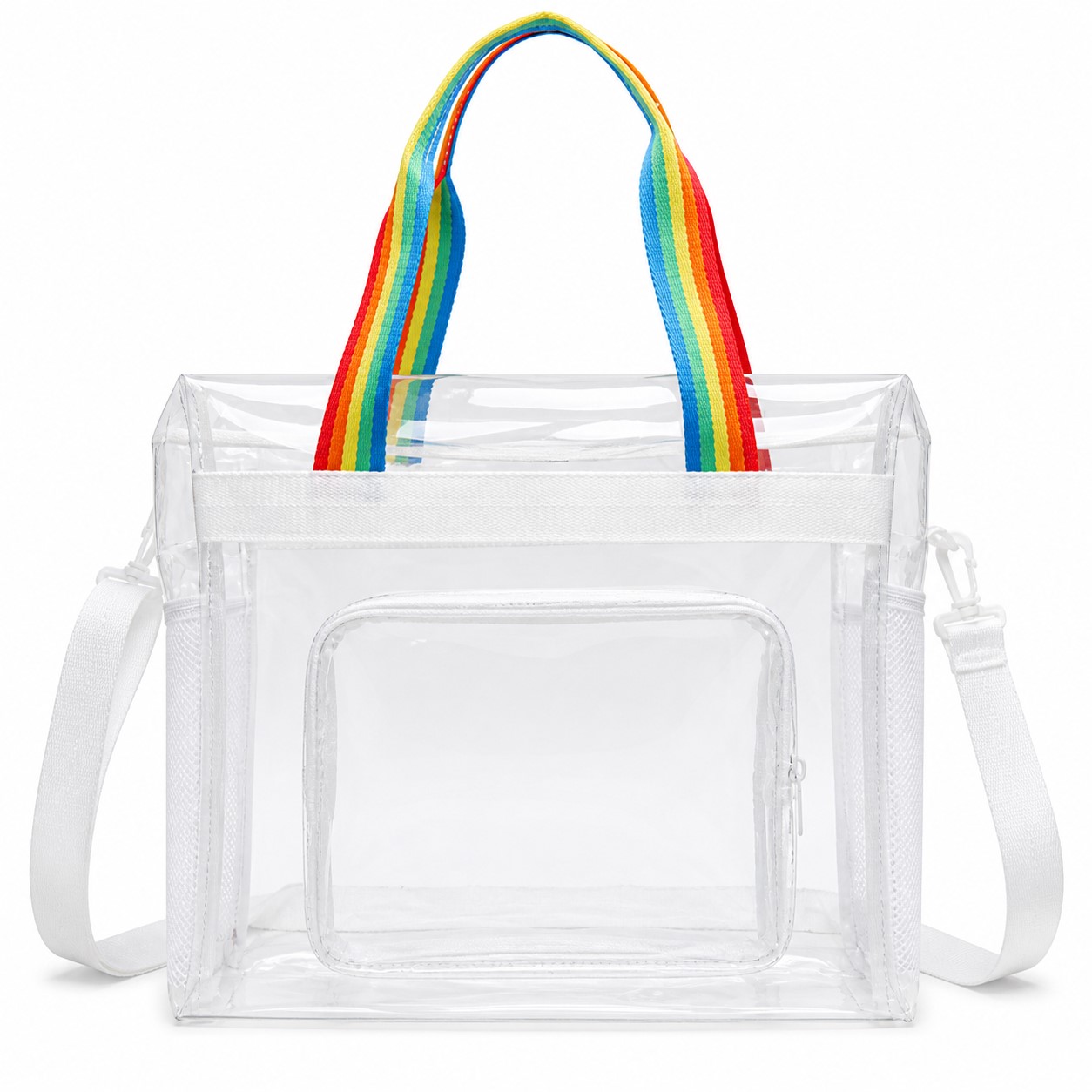 Clear Polyester Crossbody Tote With Rainbow Handles — view 2