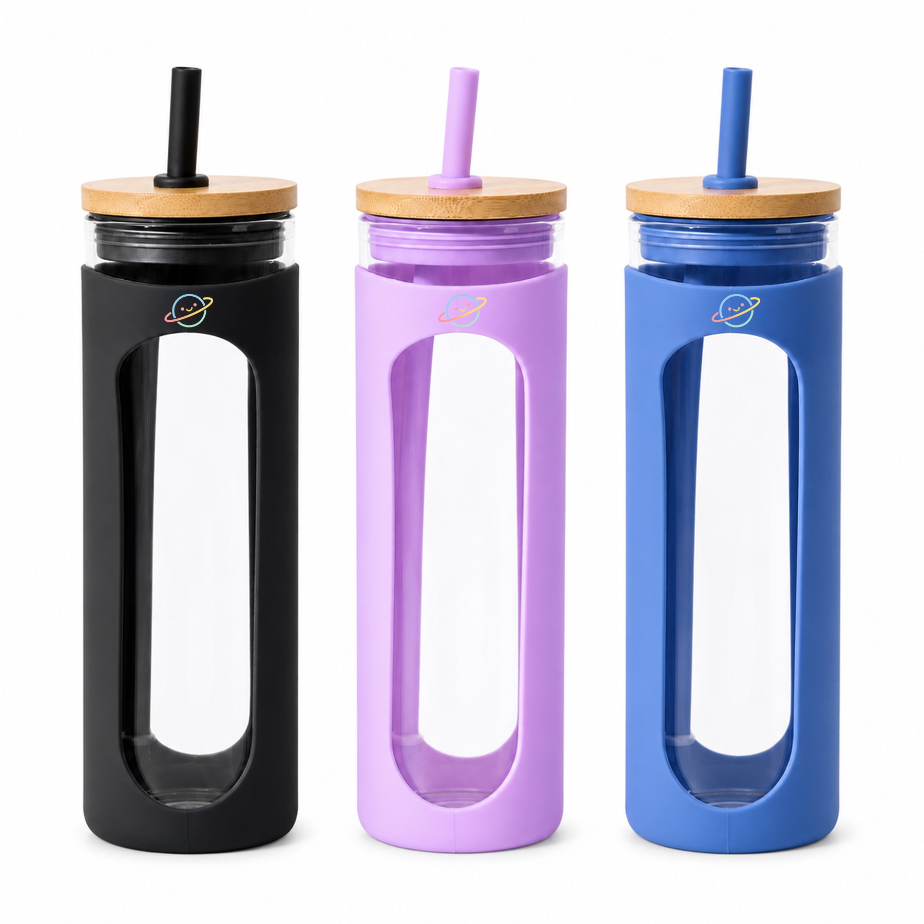 Sleeved Glass Tumbler With Straw And Lid