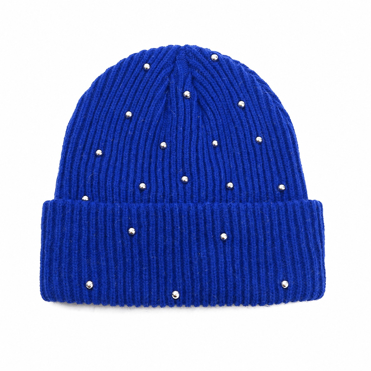 Polyester Rhinestone Cuffed Beanie — Blue