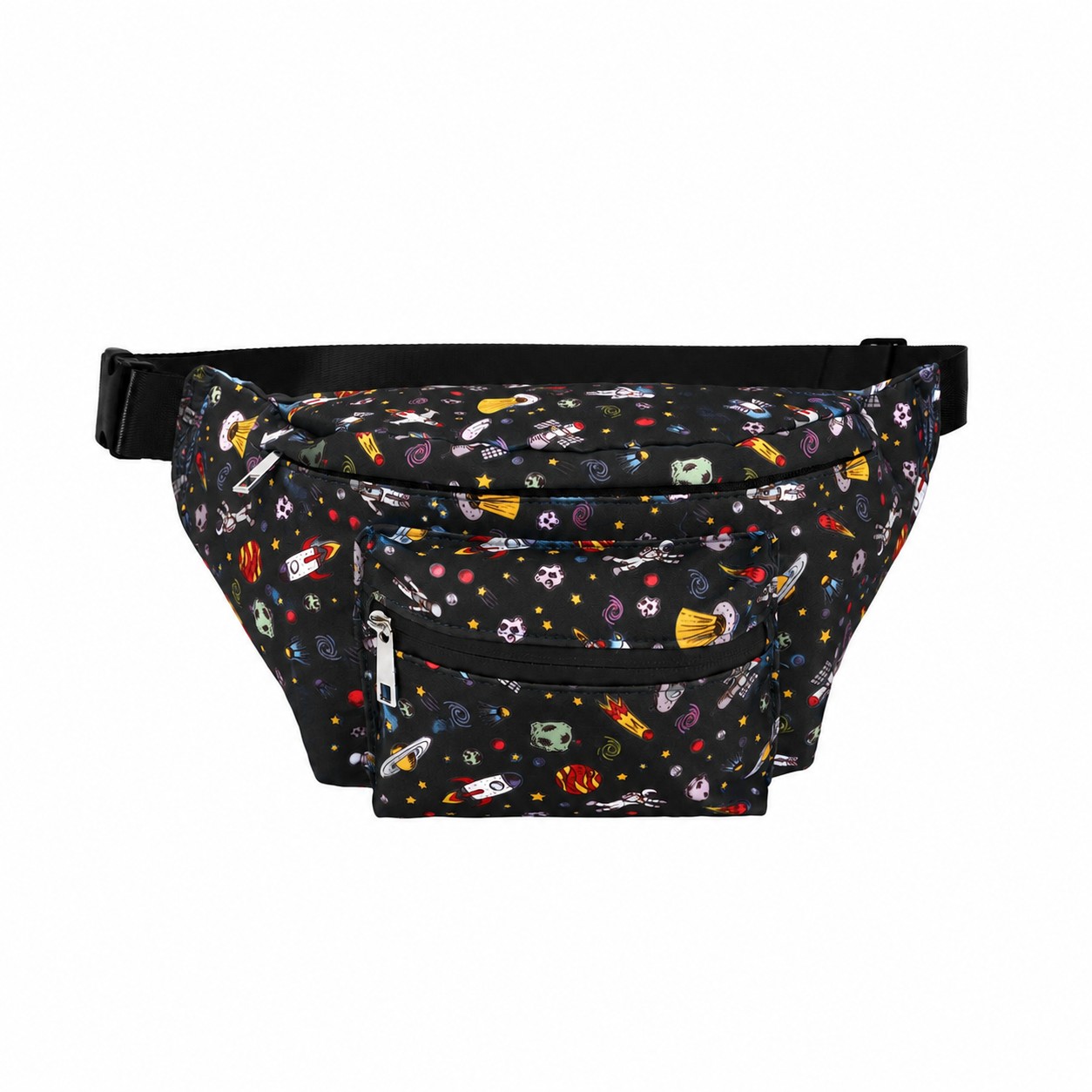 290T Polyester Zippered Fanny Pack — Black