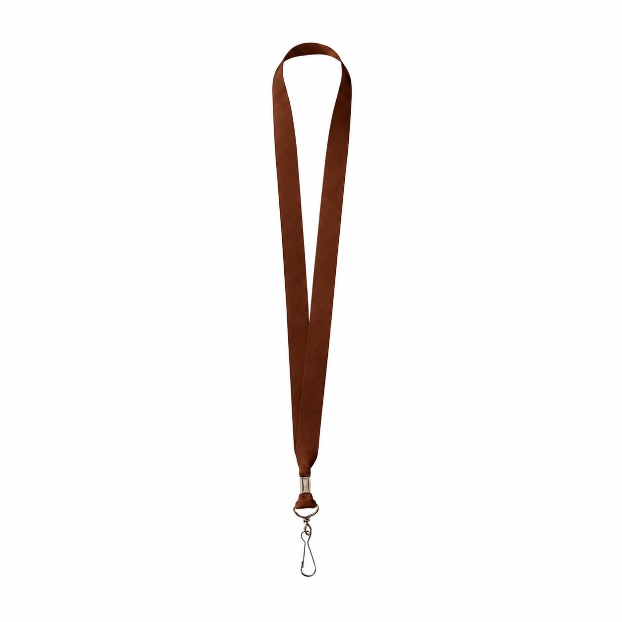 Metal Crimp Polyester Satin Lanyard — Brown