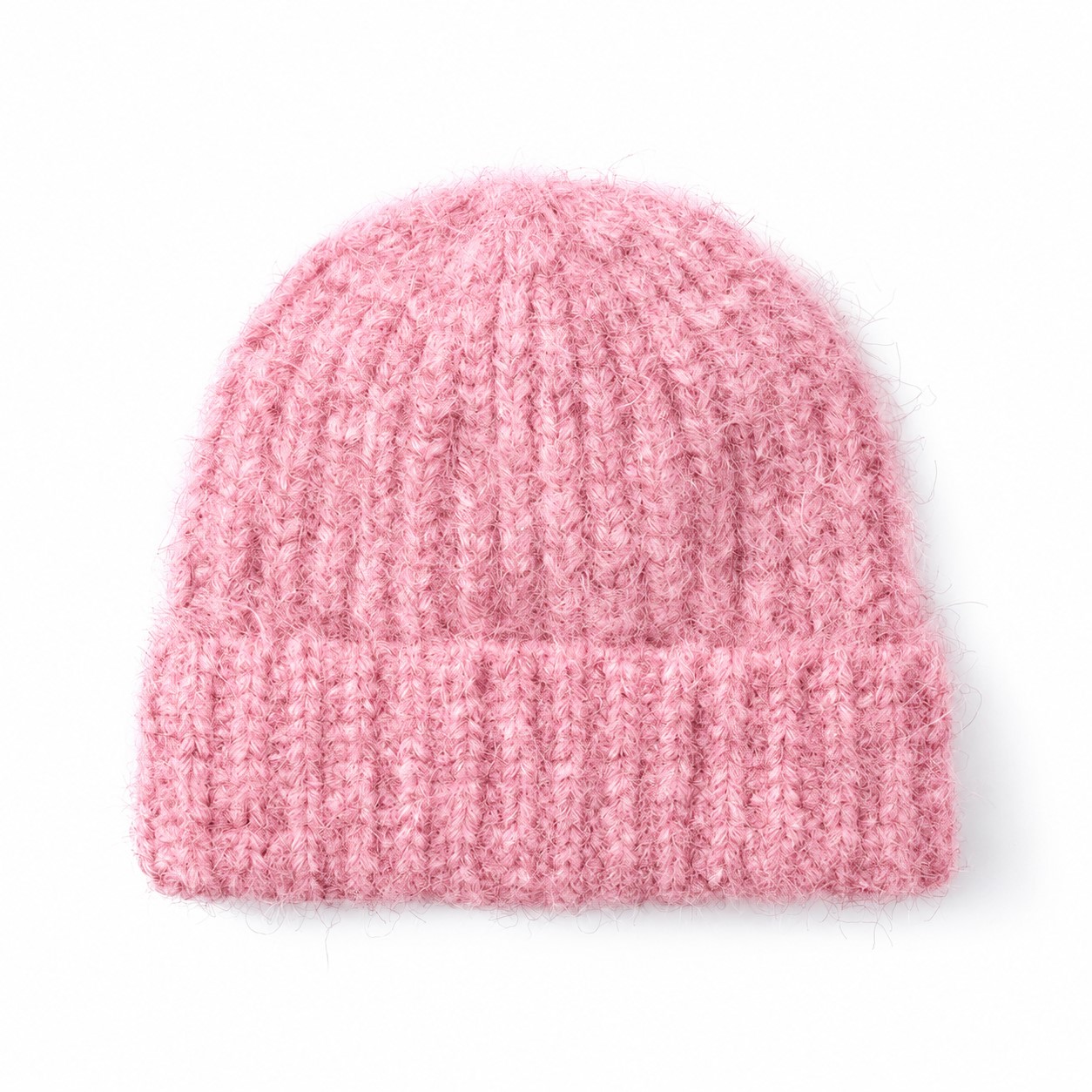Fuzzy Polyester Cuffed Watch Beanie — Pink