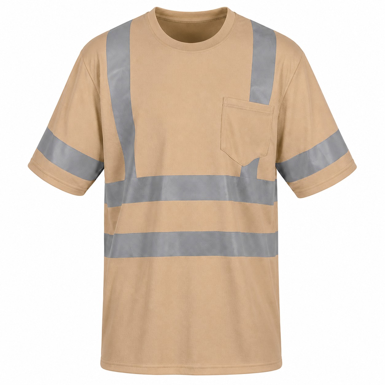 High Visibility Polyester Pocket Tee — Tan Beige