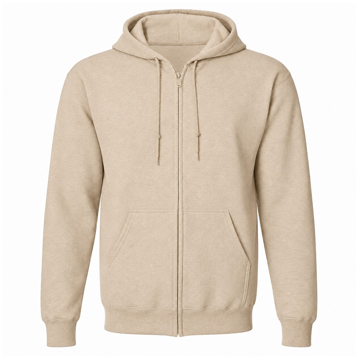 Full Zip Cotton Polyester Fleece Hoodie — Beige
