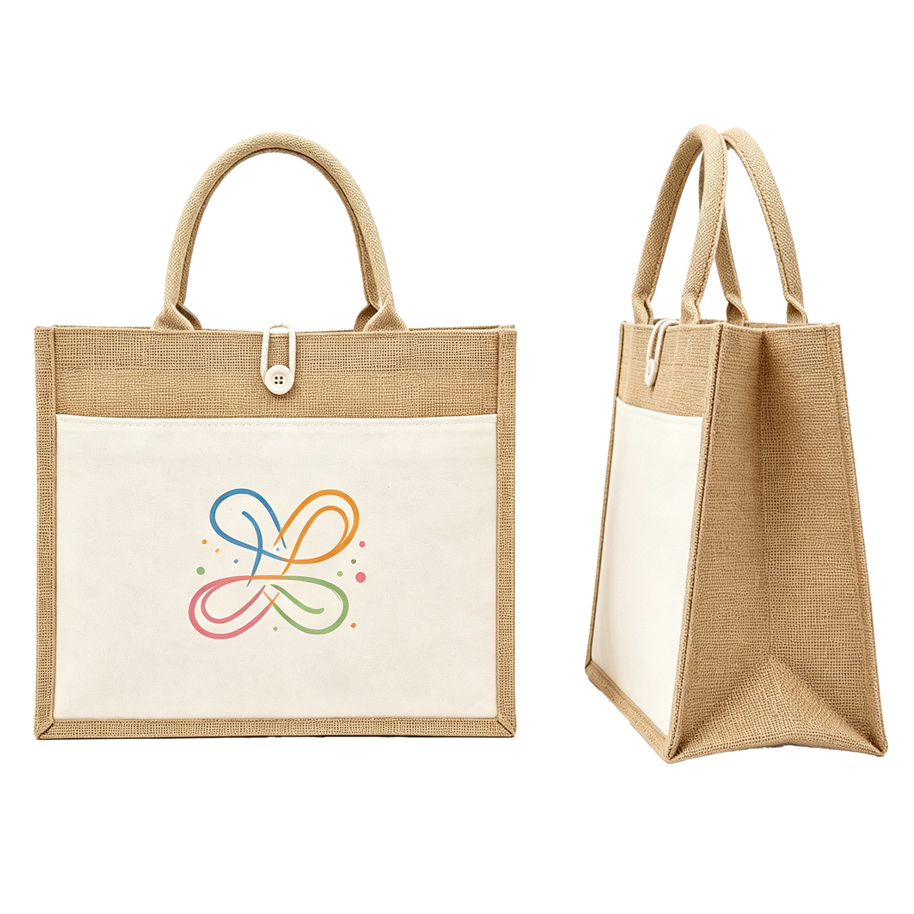Gusseted Linen Carryall Tote With Front Pocket