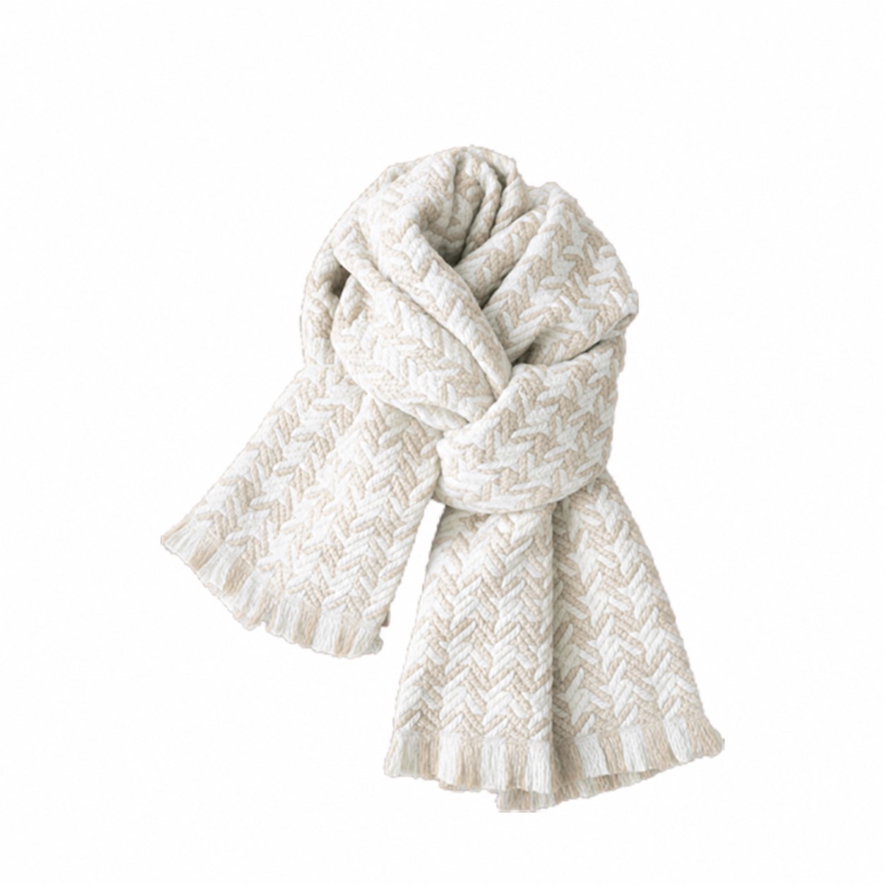 Braided Polyester Knitted Scarf — White