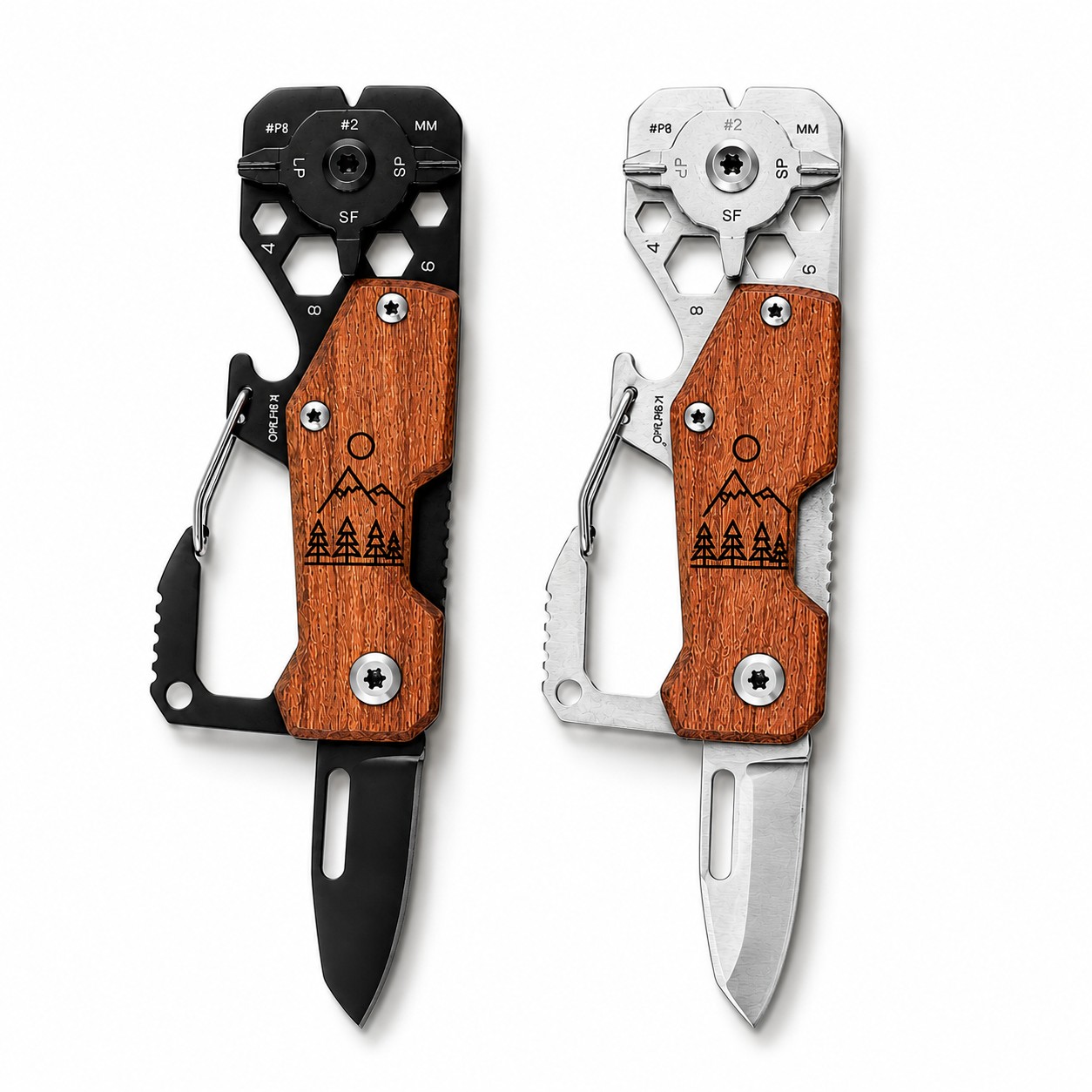 Rosewood Handle Steel Folding Carabiner Knife