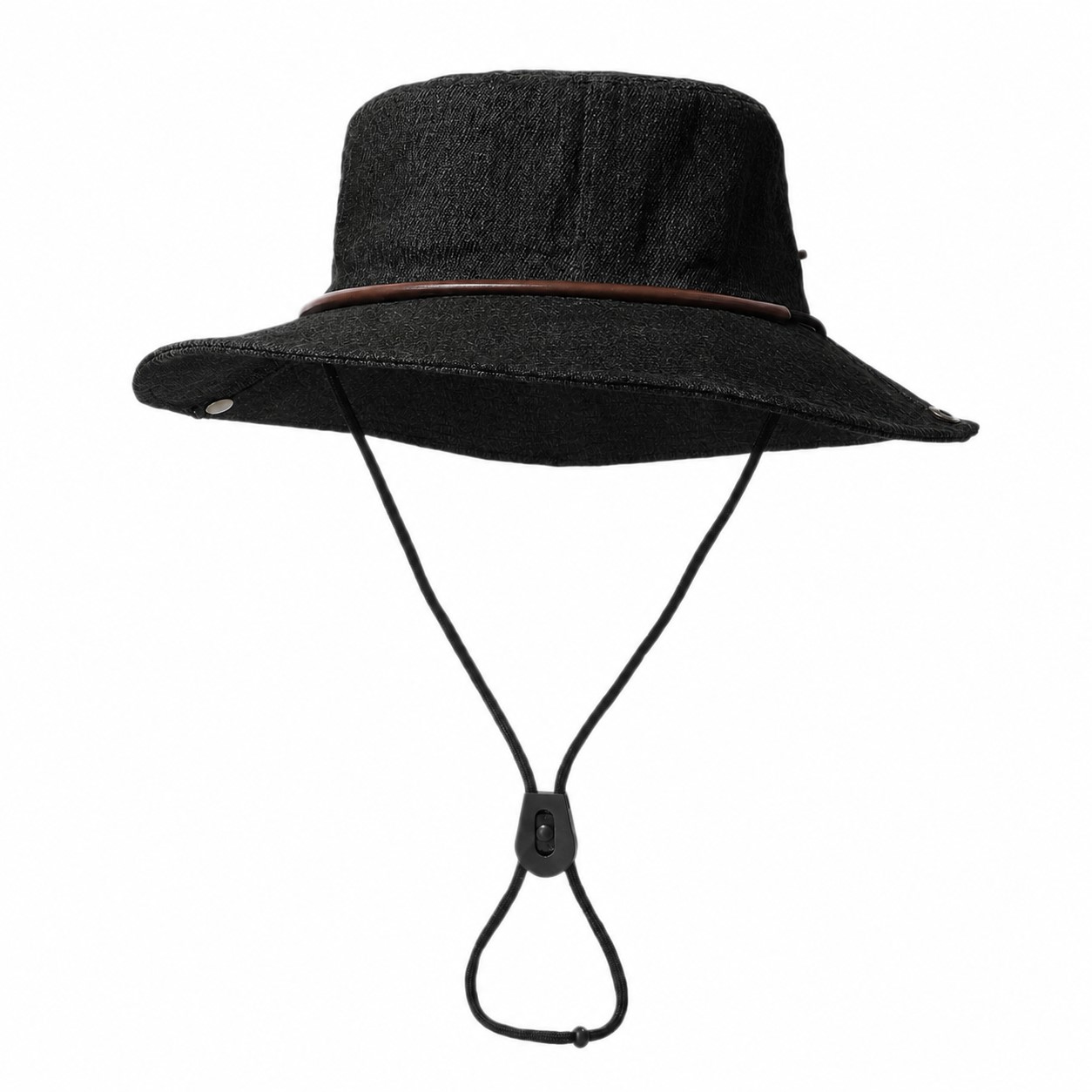 Washed Denim Bucket Sun Hat — Black