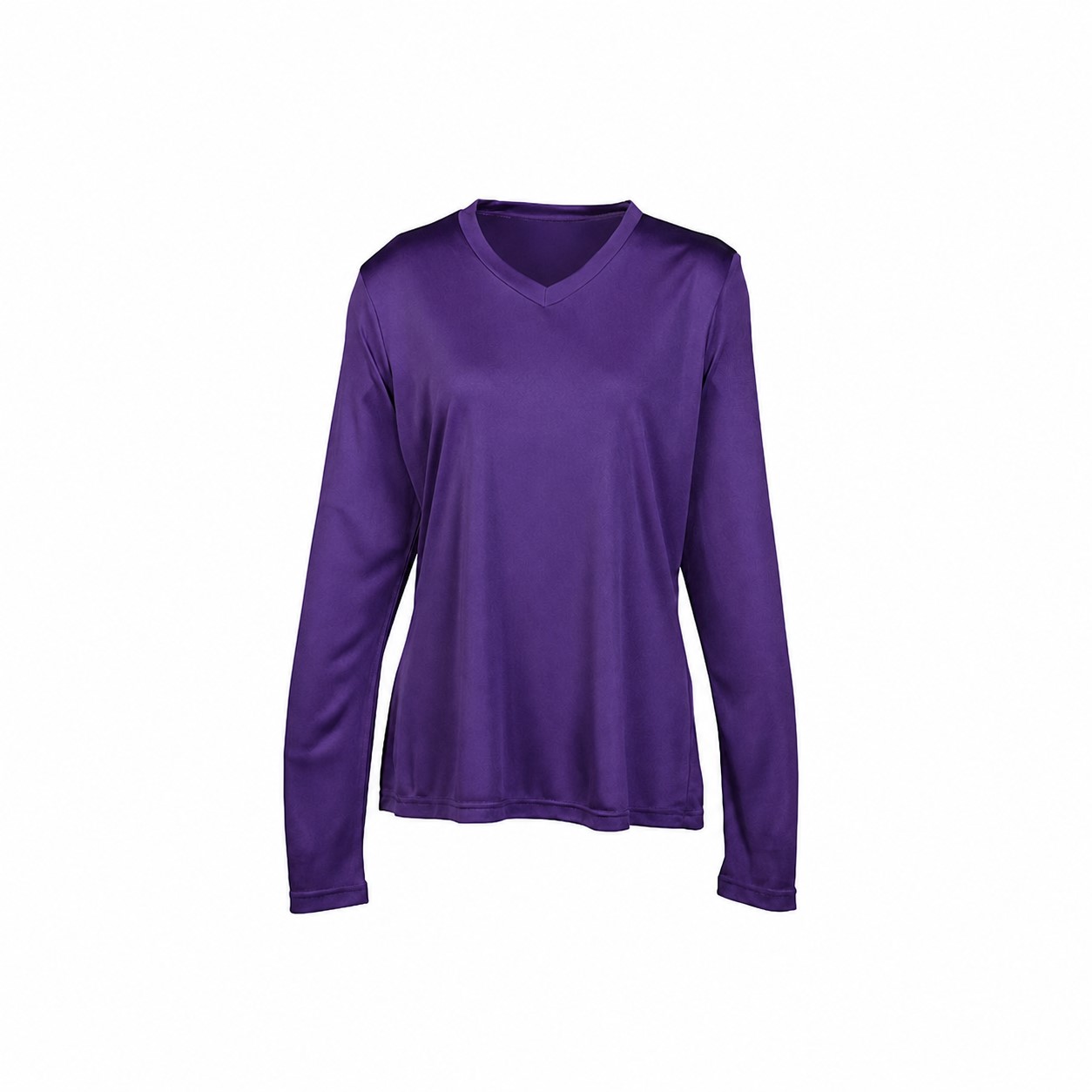 Ladies Polyester V Neck Performance Shirt — Purple