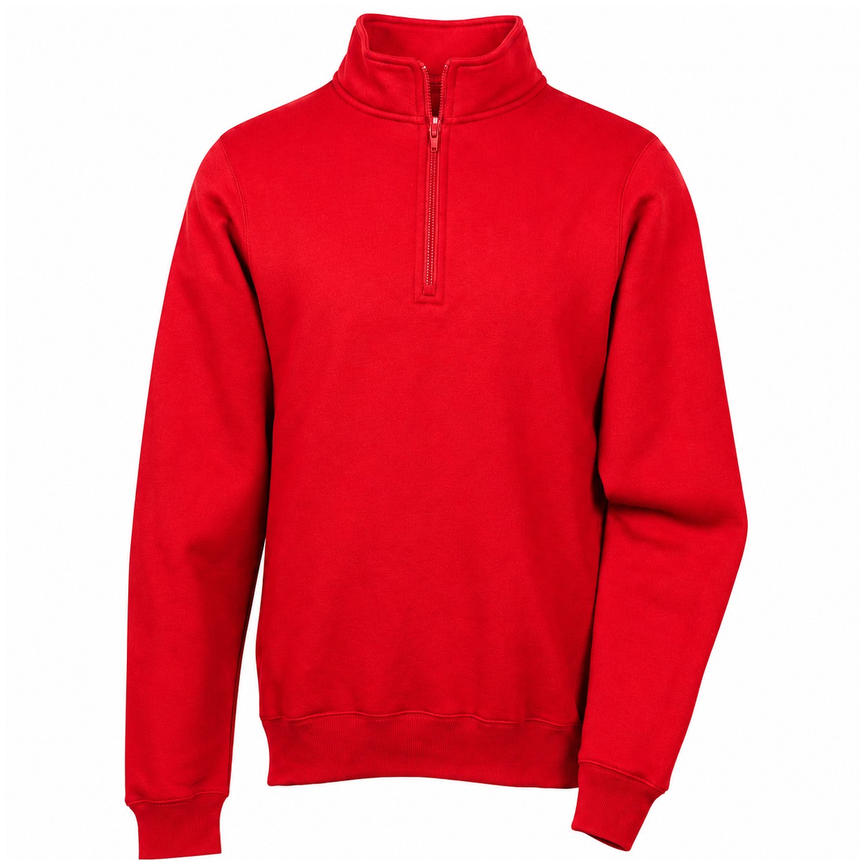 Cotton Polyester Quarter Zip Fleece Pullover — Red