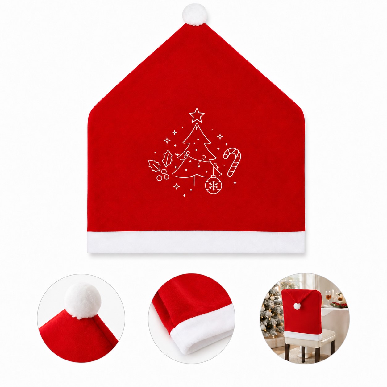 Velvet Santa Hat Chair Back Cover