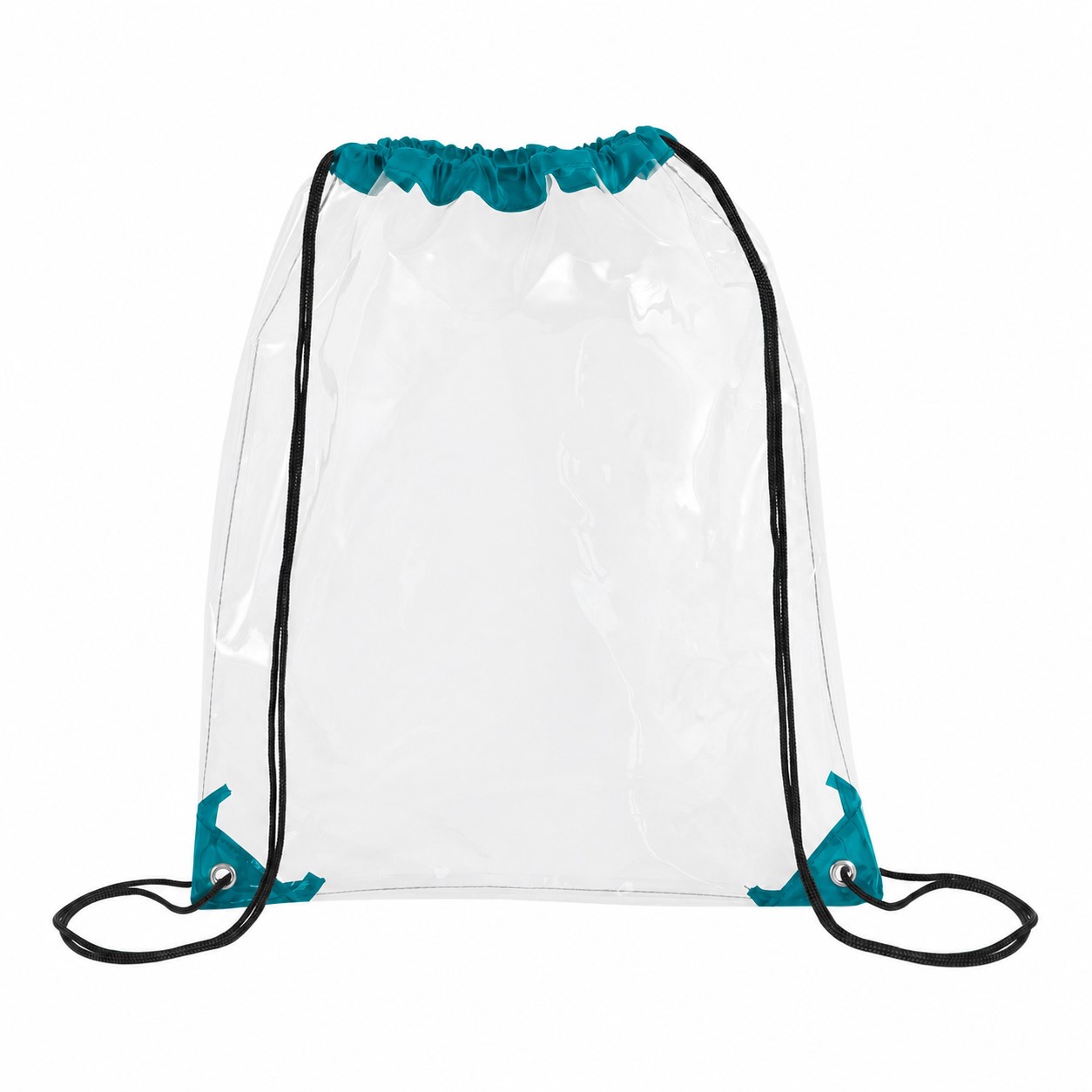 Metal Grommets Clear Drawstring Bag — Teal Blue