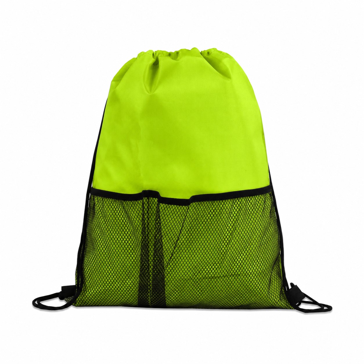 Mesh Pocket Drawstring Backpack — Lime Green