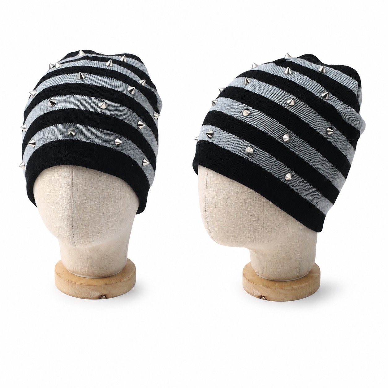 Cotton Striped Studded Beanie
