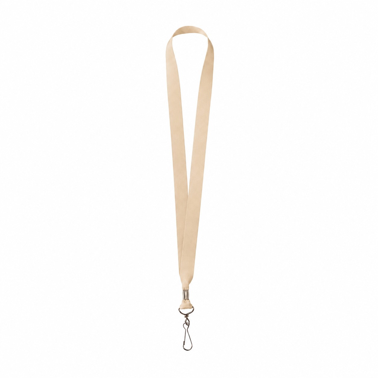 Metal Crimp Polyester Satin Lanyard — Beige