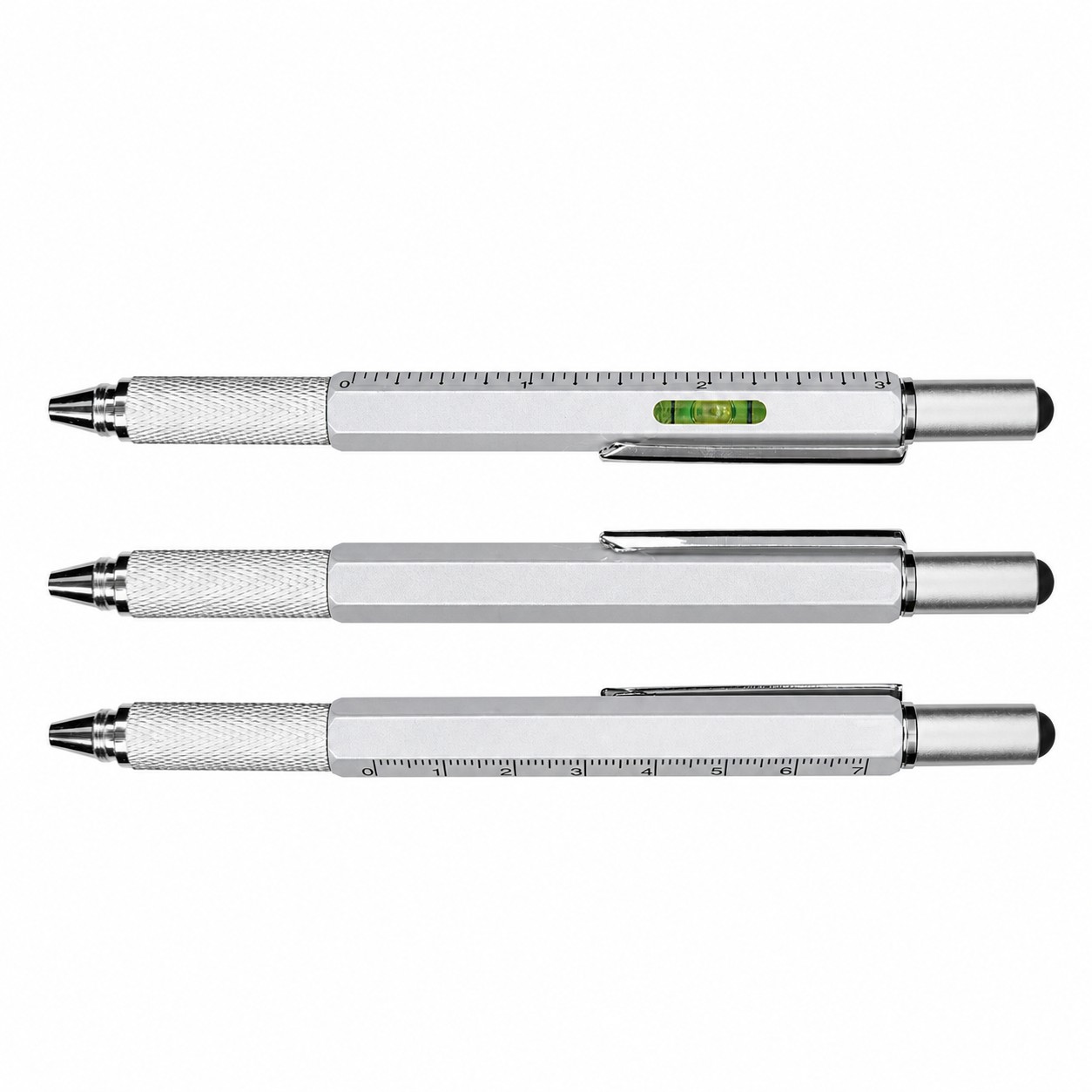 Six Function Aluminum Tool Pen — Silver