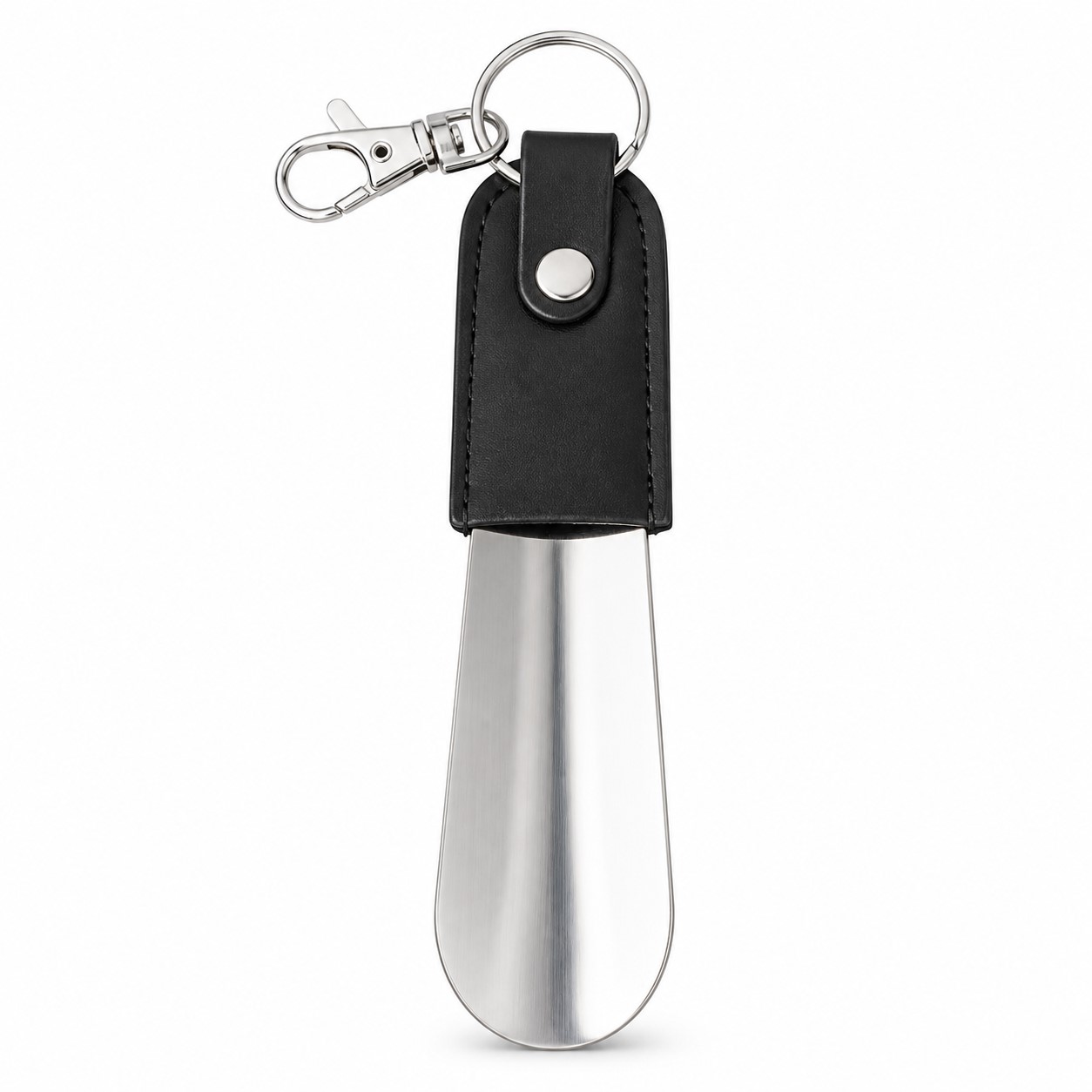 Stainless Steel Keychain Shoe Horn With Leather Strap — view 2