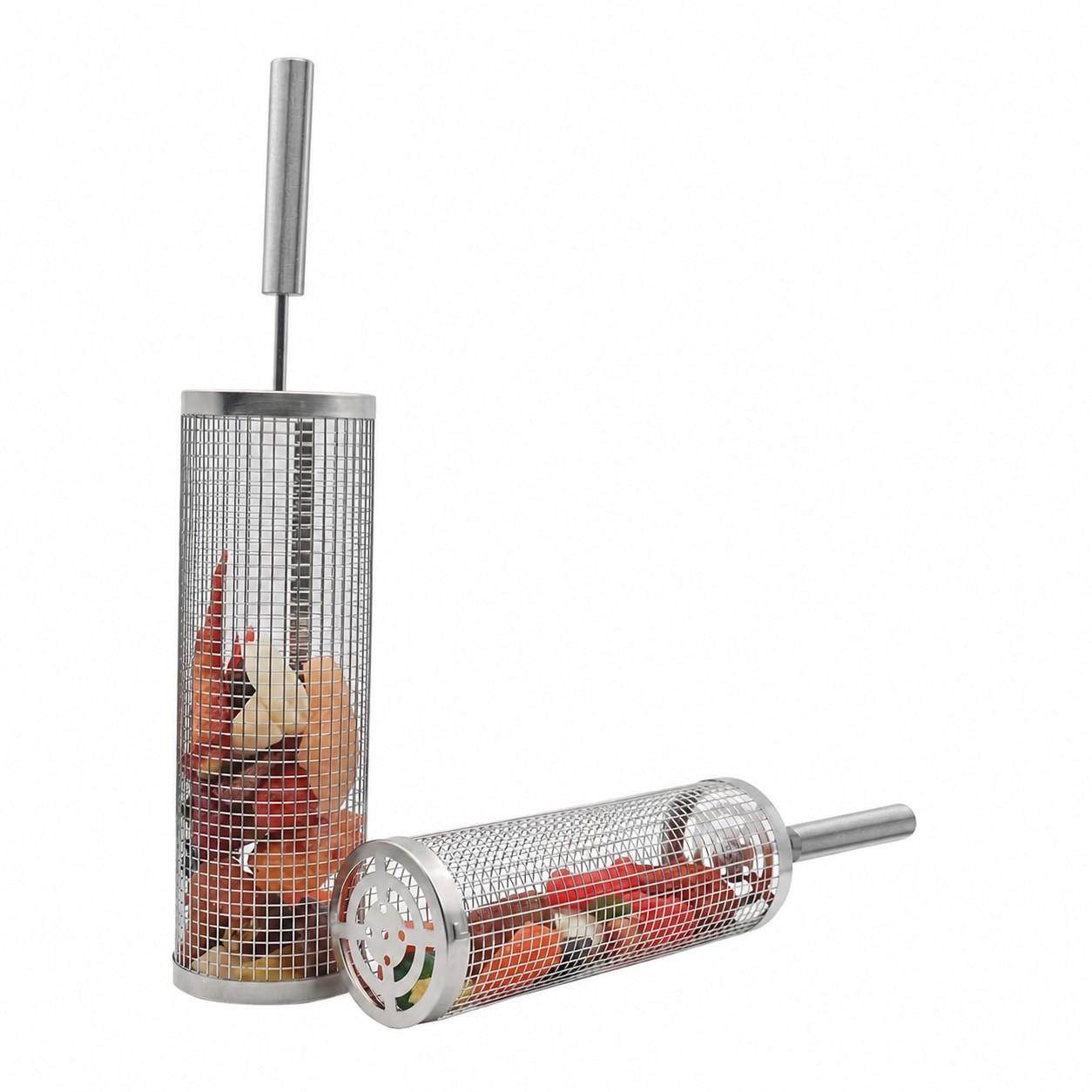Stainless Steel Rolling Grill Basket — Silver