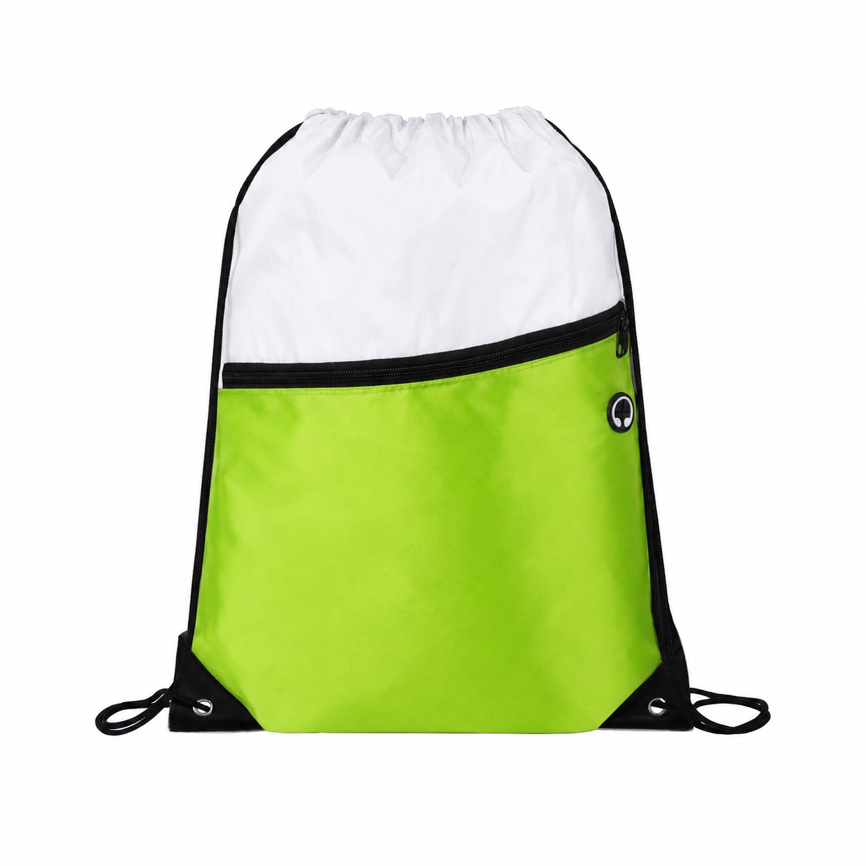 Two-Tone Zipper Drawstring Backpack — Lime Green
