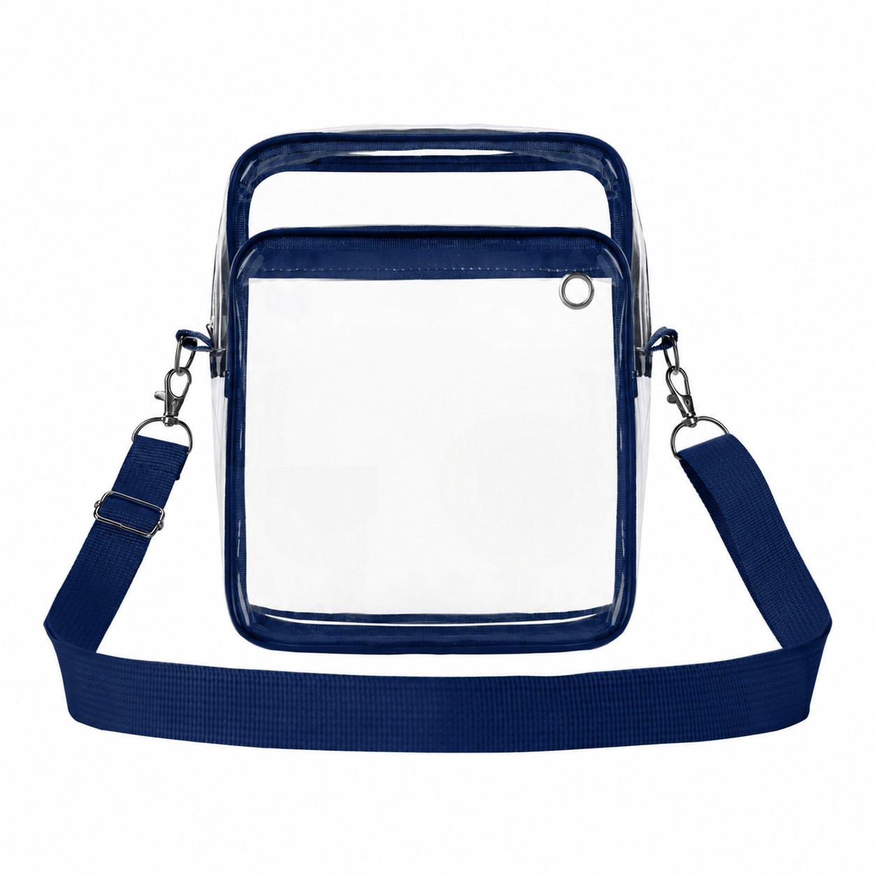 PVC Clear Crossbody Sling Bag — Clear White/Navy Blue