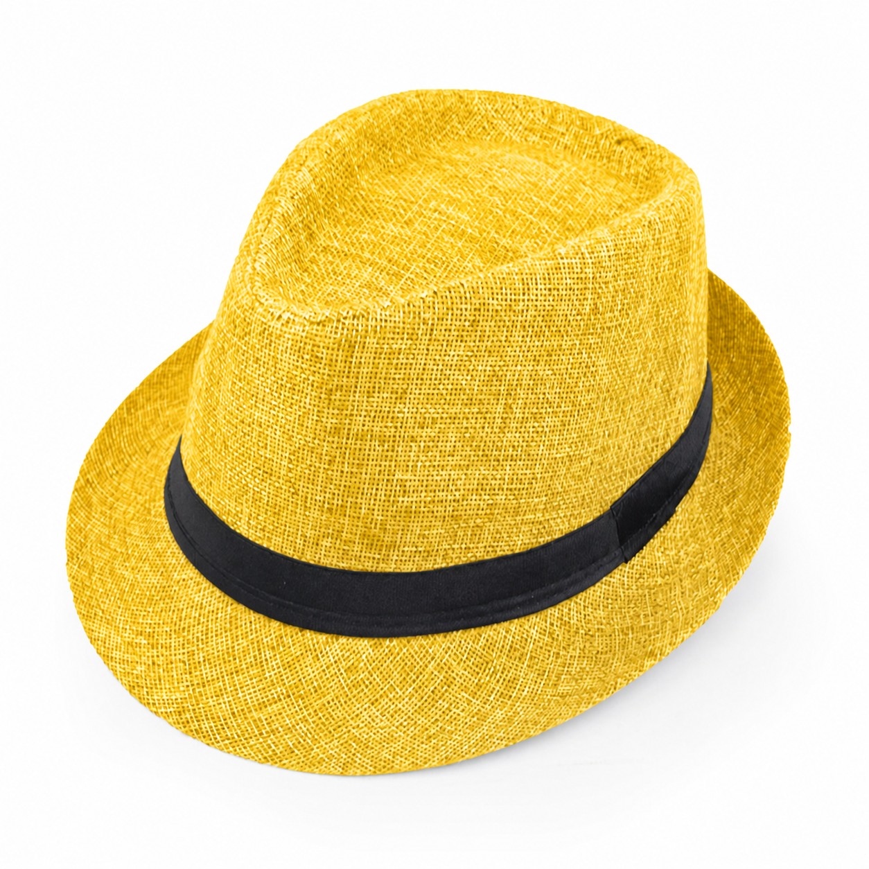 Polyester Short Brim Fedora Hat — Yellow