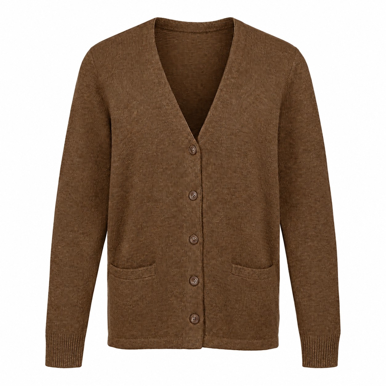 Ladies Acrylic Button Cardigan — Brown