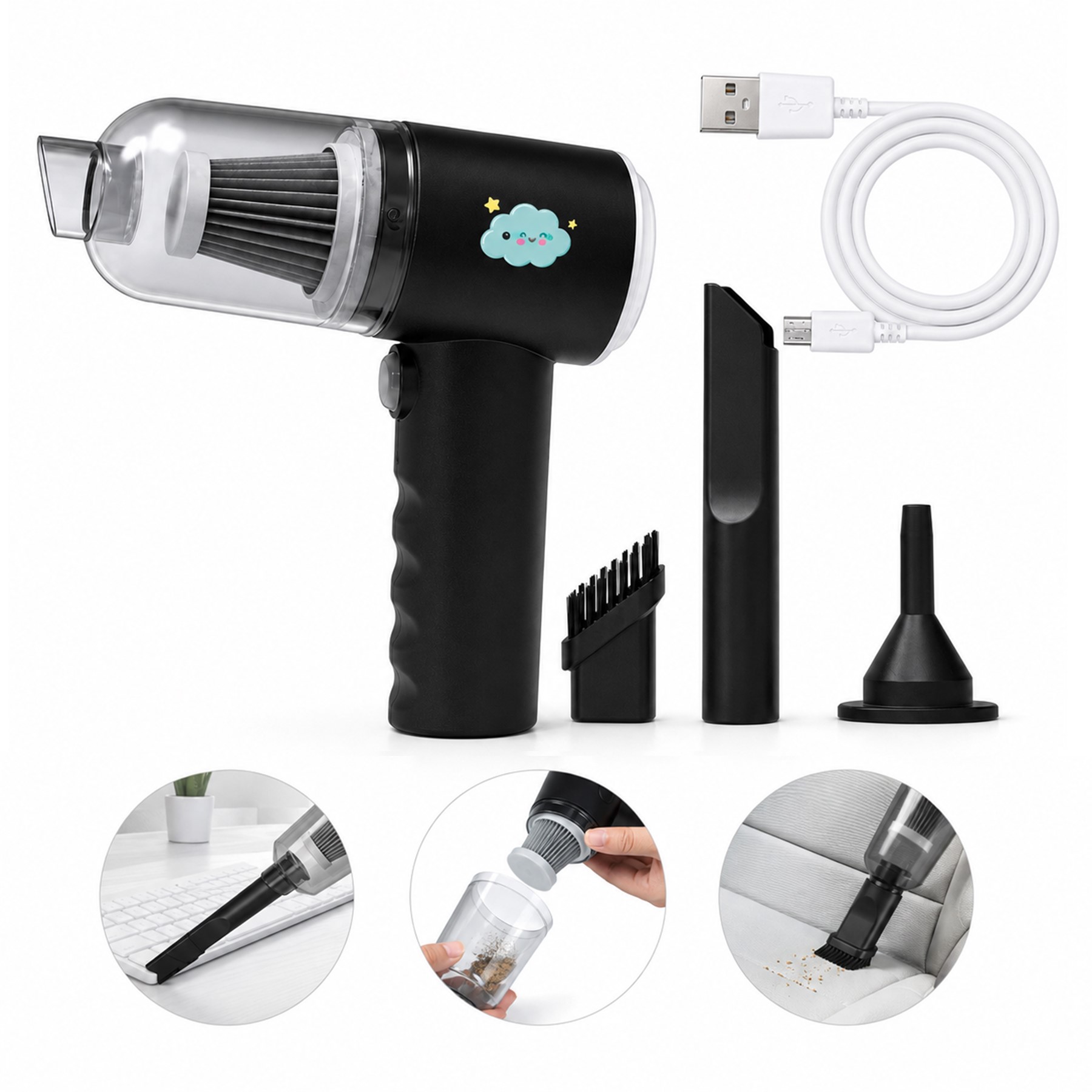 Rechargeable ABS Handheld Vacuum With Attachments