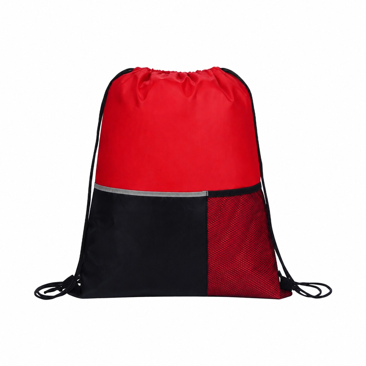 Mesh Pocket Drawstring Bag — Red