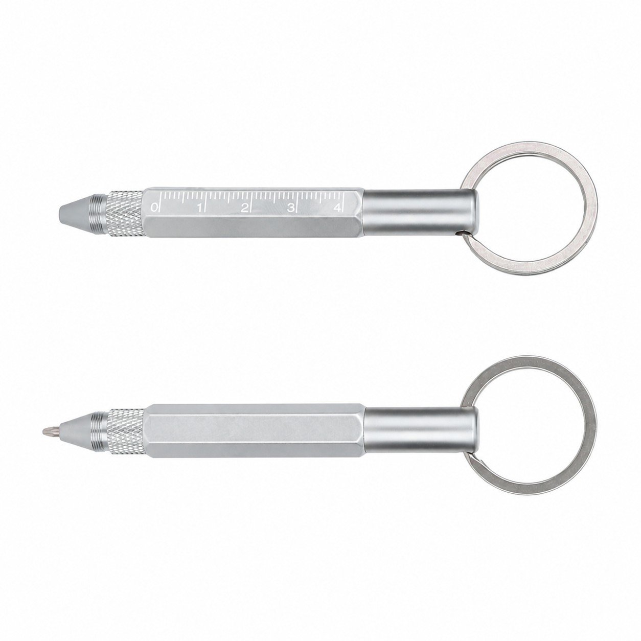 Aluminum Ruler Pen Keychain Tool — Silver