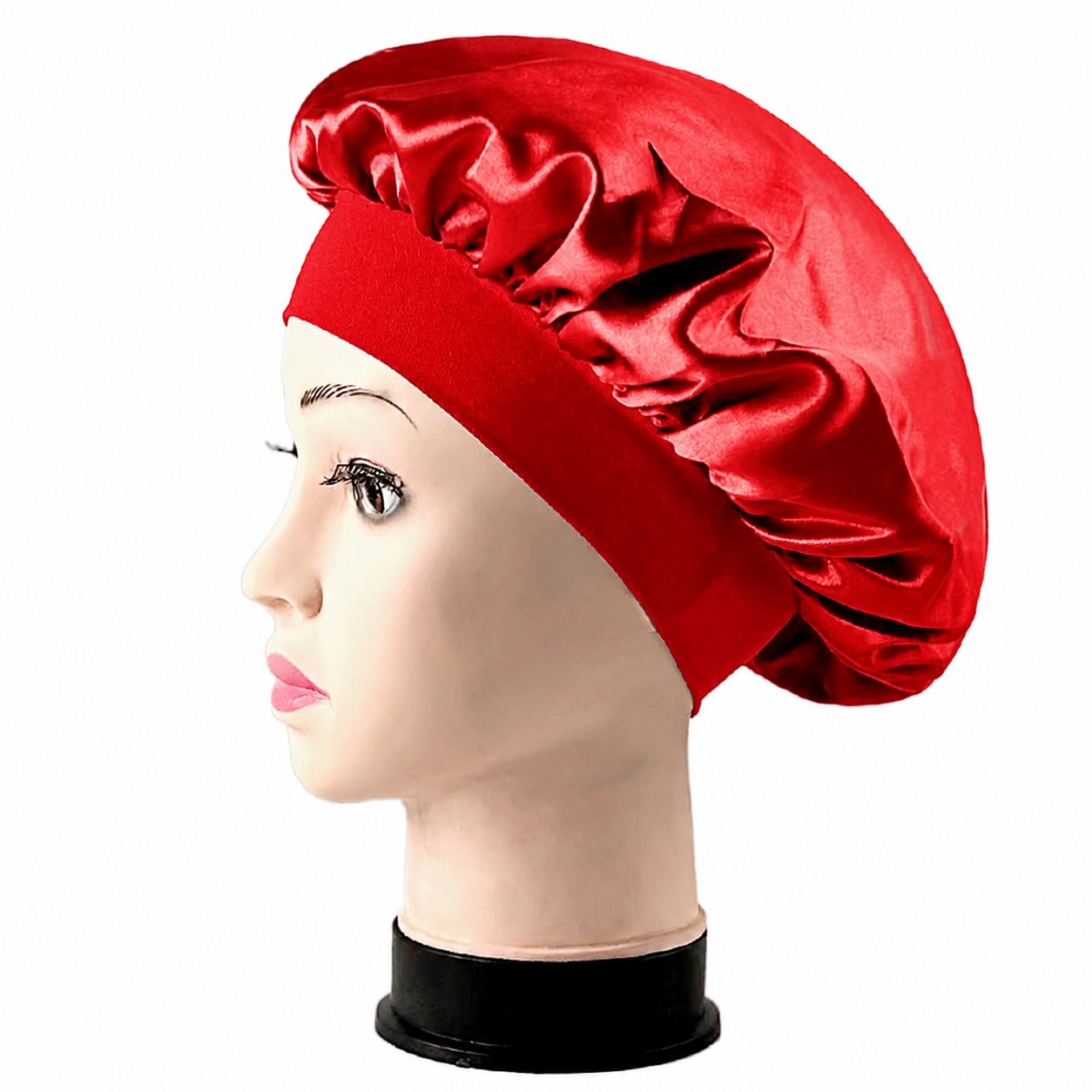 Satin Wide Band Sleep Bonnet — Red