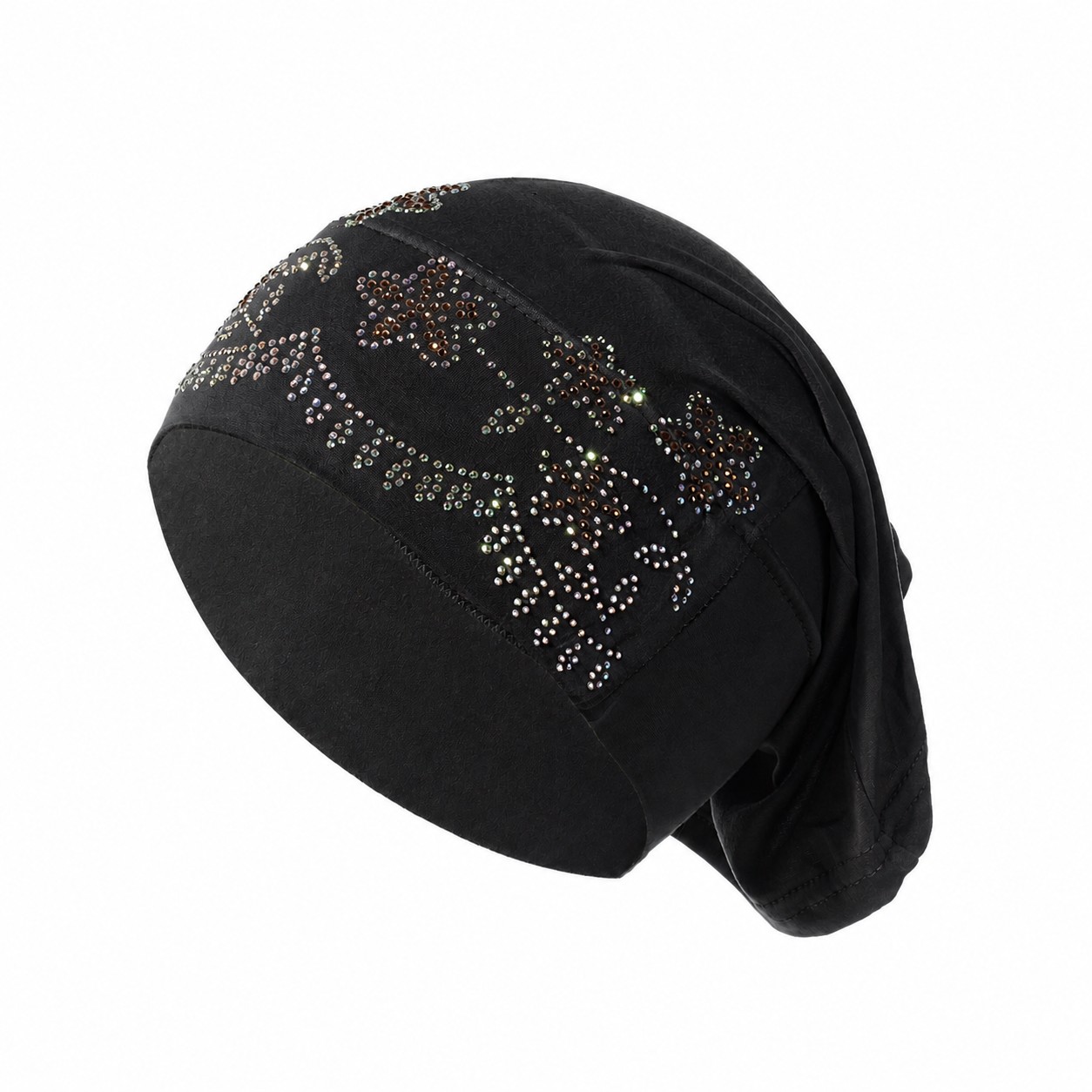 Rhinestone Elastic Turban Head Wrap — Black