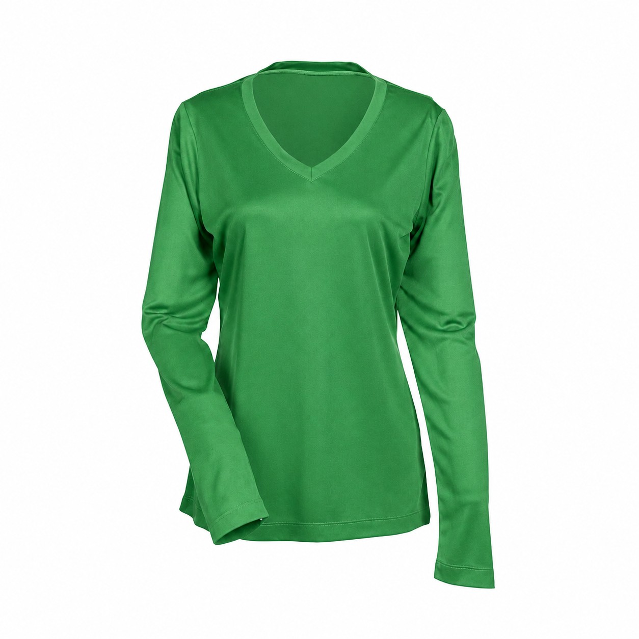 Ladies' Polyester Long-Sleeve V-Neck Shirt — Green