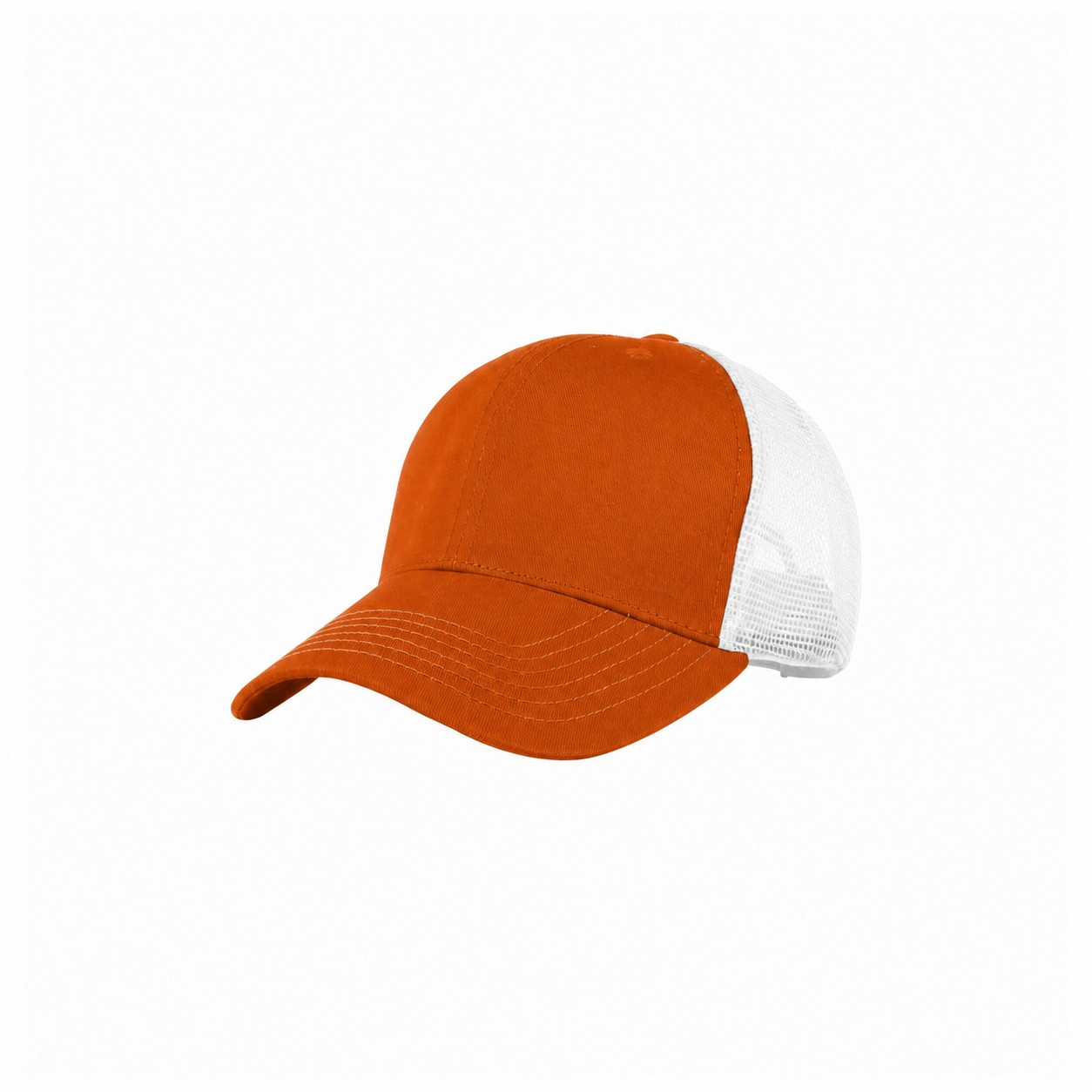 Six-Panel Low-Profile Trucker Cap — Dark Orange/White