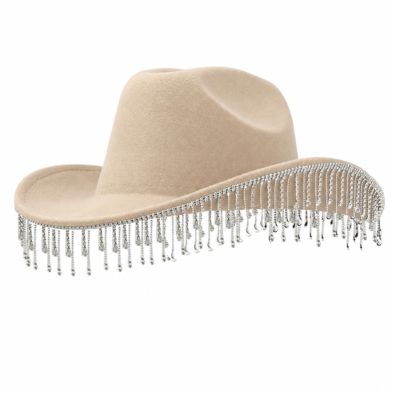 Polyester Rhinestone Cowboy Hat — Beige