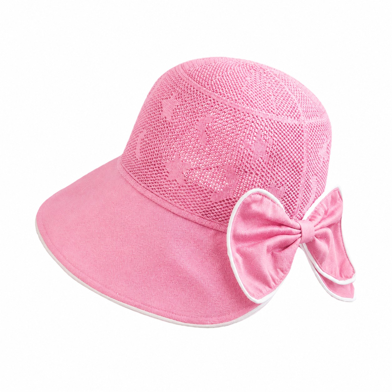 Polyester Bow Bucket Sun Hat — Pink